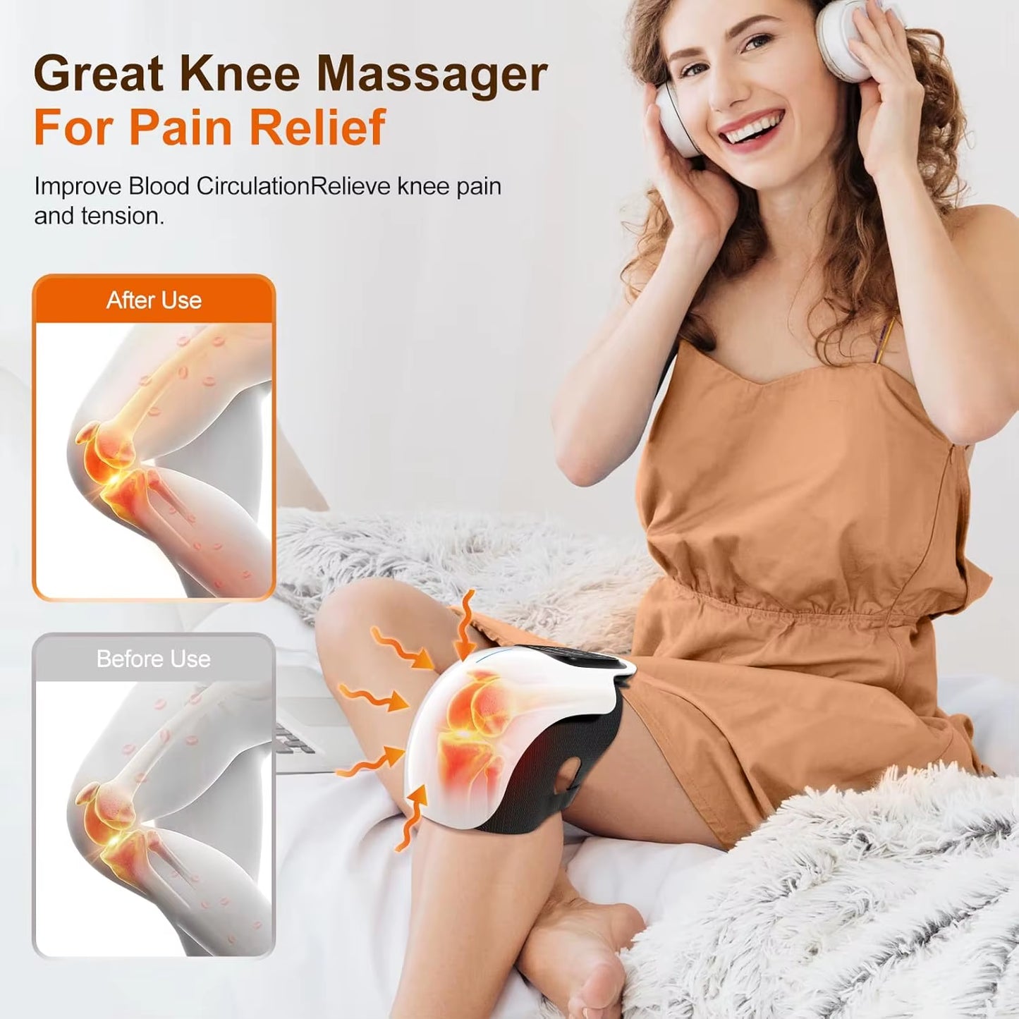 Cordless Knee Massager with LED Screen Infrared Heat and Vibration Knee Pain Relief for Swelling Stiff Joints Stretched Ligament