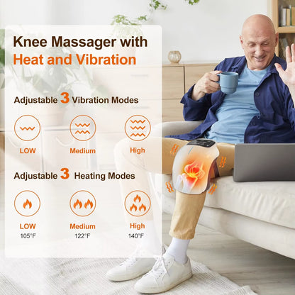 Cordless Knee Massager with LED Screen Infrared Heat and Vibration Knee Pain Relief for Swelling Stiff Joints Stretched Ligament