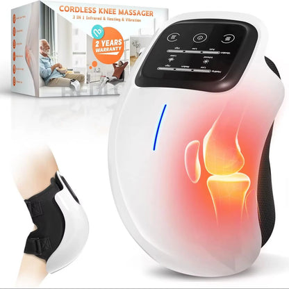 Cordless Knee Massager with LED Screen Infrared Heat and Vibration Knee Pain Relief for Swelling Stiff Joints Stretched Ligament